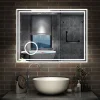 AICA Sanitaire Miroir de salle de bain LED 100x60cm Tricolor anti-buée avec bluetooth simple, horloge et miroir grossissant 3x,