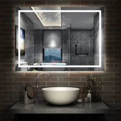AICA Sanitaire Miroir de salle de bain LED dimmable, avec mémoire et anti-buée, 120x70cm, IP44,