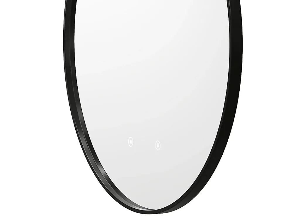Vente-unique Miroir de salle de bain lumineux rond anti buée avec contour noir - D60 cm - PEONIA