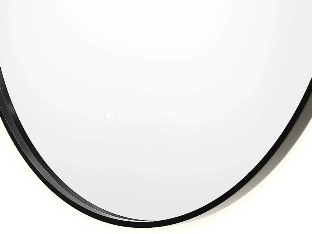 Vente-unique Miroir de salle de bain lumineux rond anti buée avec contour noir - D60 cm - PEONIA