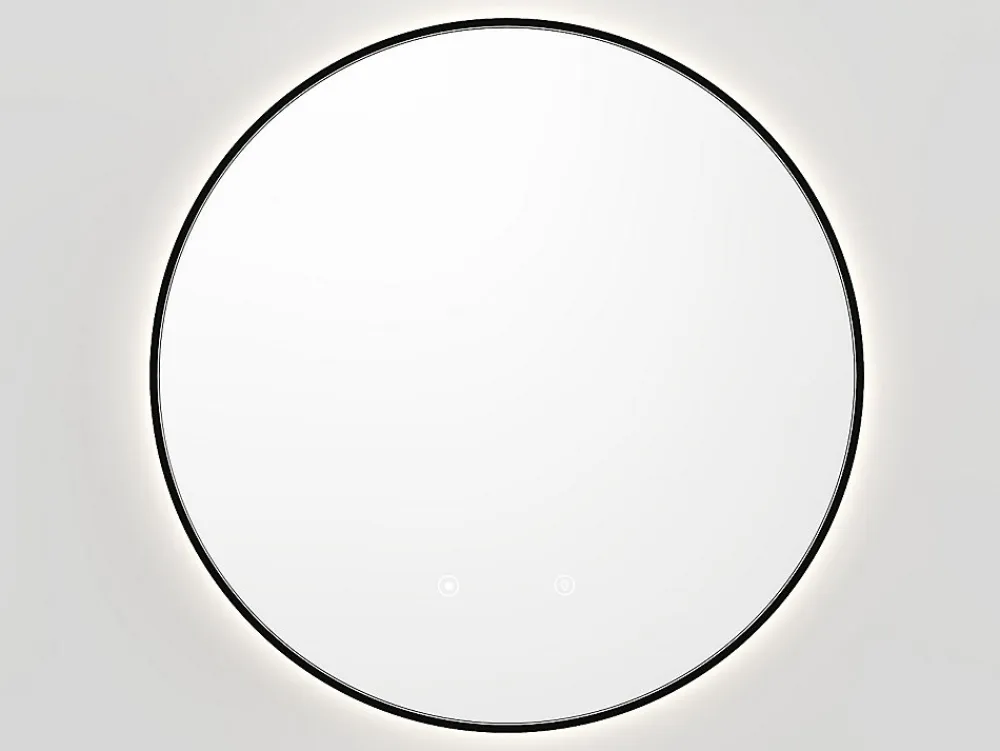 Vente-unique Miroir de salle de bain lumineux rond anti buée avec contour noir - D60 cm - PEONIA