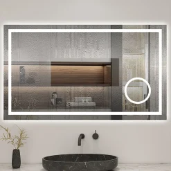 Miroir Lumineux|AICA Sanitaire Miroir de salle de bain LED 80x60cm tricolore anti-buée + bluetooth + loupe + mémoire + dimmable,