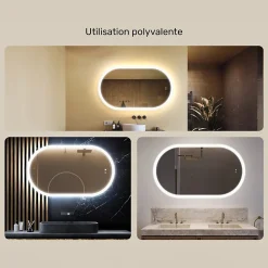 Artforma Miroir de salle de bain lumineux - - Ovale - 120x70cm - LED Dual + interrupteur tactile + anti-buée