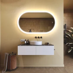Artforma Miroir de salle de bain lumineux - - Ovale - 120x70cm - LED Dual + interrupteur tactile + anti-buée