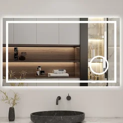 AICA Sanitaire Miroir de salle de bain LED 80x60cm tricolore anti-buée + loupe + bluetooth + horloge + mémoire + dimmable,