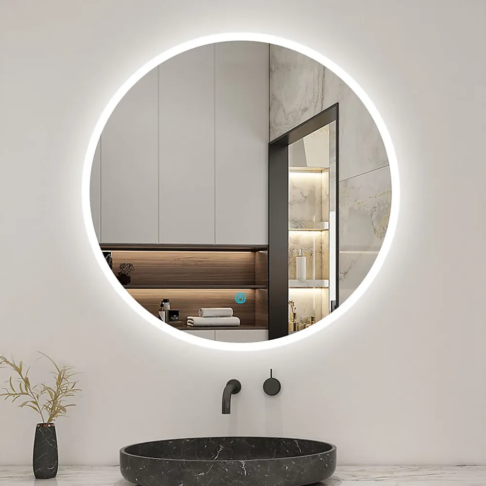 AICA Sanitaire Miroir de salle de bain led rond 60 cm, anti buée miroir avec interrupteur tactile,lumière blanche,