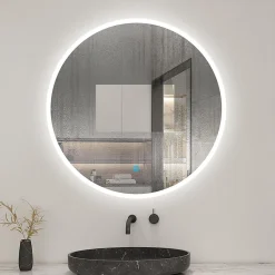 AICA Sanitaire Miroir de salle de bain led rond 60 cm, anti buée miroir avec interrupteur tactile,lumière blanche,