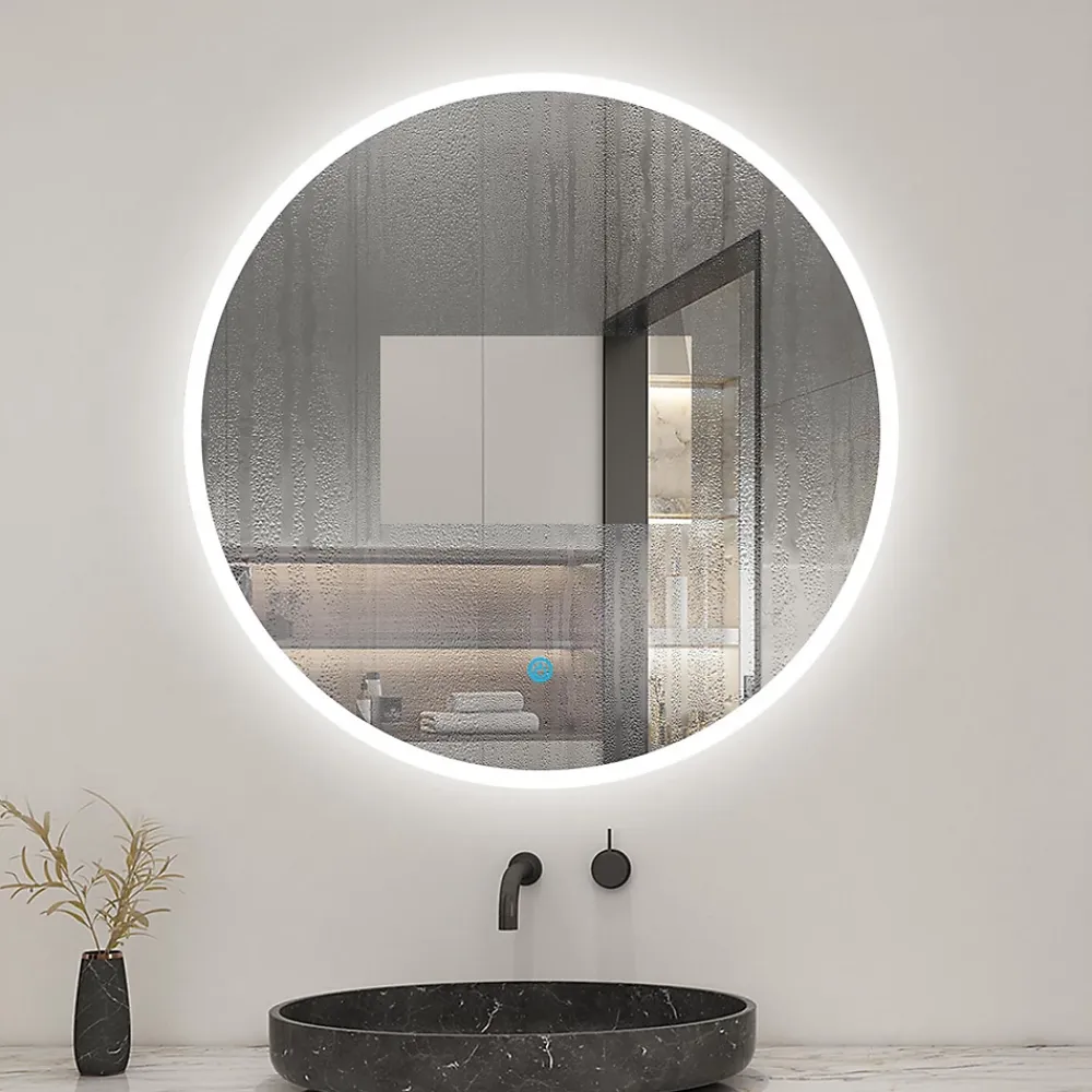 AICA Sanitaire Miroir de salle de bain led rond 60 cm, anti buée miroir avec interrupteur tactile,lumière blanche,