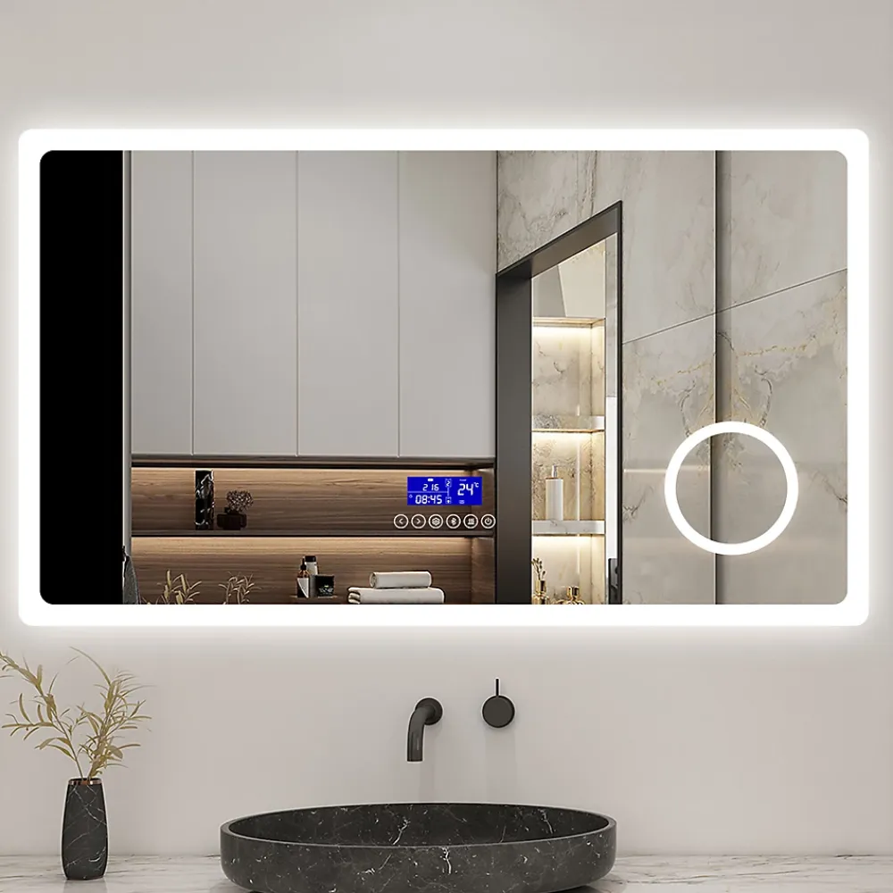 AICA Sanitaire Miroir de salle de bain led bluetooth, 140x80cm Anti-buée, 3x Loupe, 3 couleurs de lumière,
