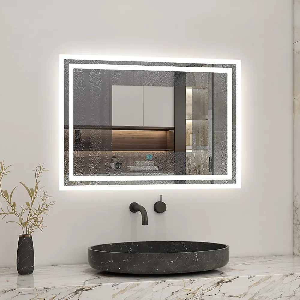 Miroir Lumineux|AICA Sanitaire Miroir de salle de bain led tactile, 80x60cm illumination LED intégrée avec fonction anti-buée Blanc froid,