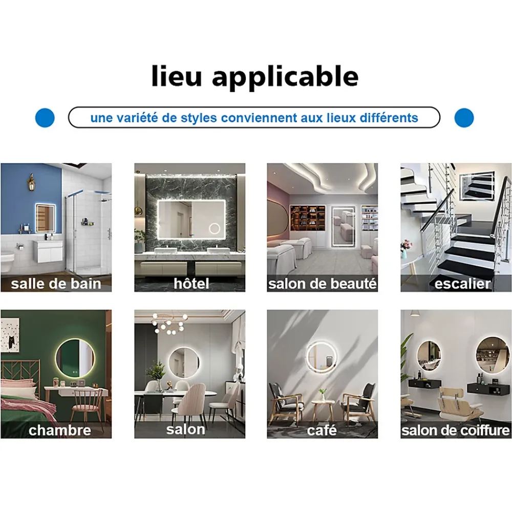 Miroir Lumineux|AICA Sanitaire Miroir de salle de bain led tactile, 80x60cm illumination LED intégrée avec fonction anti-buée Blanc froid,