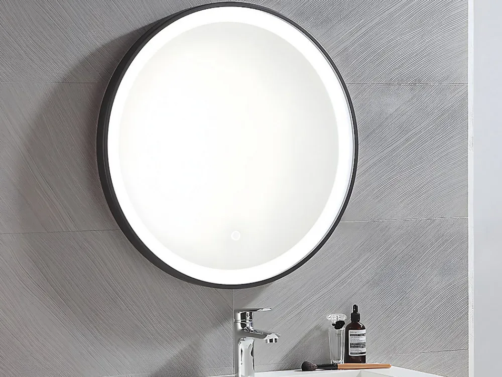 Vente-unique Miroir de salle de bain lumineux rond noir à Leds - D. 60 cm - NUMEA