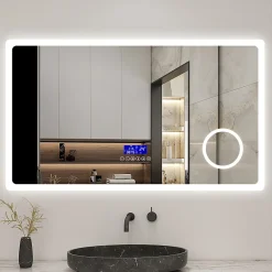 AICA Sanitaire Miroir de salle de bain led bluetooth, 120x70cm Anti-buée, 3x Loupe, 3 couleurs de lumière,