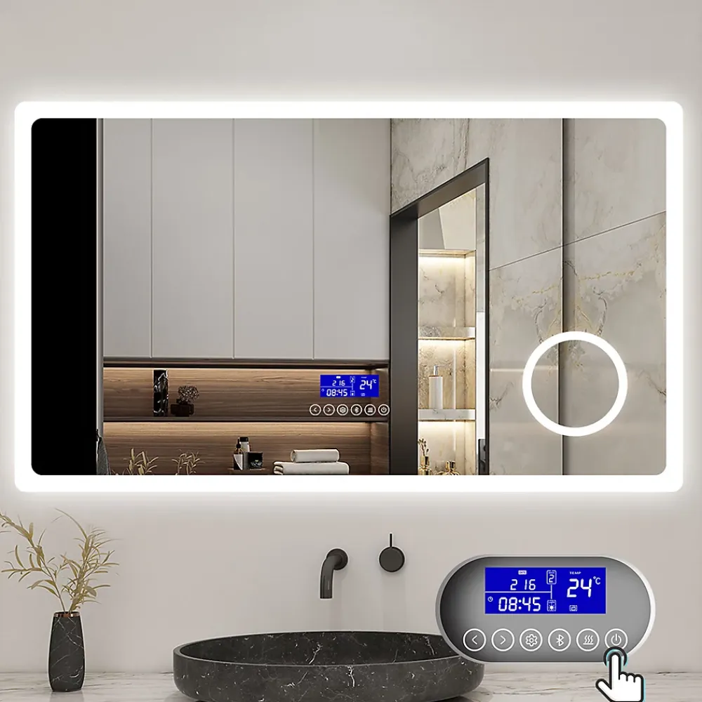 AICA Sanitaire Miroir de salle de bain led bluetooth, 120x70cm Anti-buée, 3x Loupe, 3 couleurs de lumière,