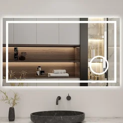 Miroir Lumineux|AICA Sanitaire Miroir de salle de bain LED 100x60cm tricolore anti-buée + bluetooth + loupe + mémoire + dimmable,