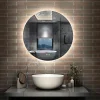 Miroir Lumineux|AICA Sanitaire Miroir de salle de bain LED rond 80cm avec rétro-éclairage, tricolore + anti-buée + mémoire + gradation infinie,