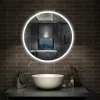 AICA Sanitaire Miroir de salle de bain LED rond de 80cm, dimmable + mémoire + antibuée, avec interrupteur tactile, blanc,