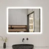 AICA Sanitaire Miroir de salle de bain LED avec bluetooth et horloge, 100x60cm, Tri-color, anti-buée,