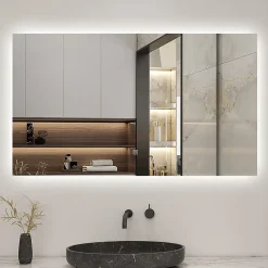 Miroir Lumineux|AICA Sanitaire Miroir de salle de bain LED, 100x60cm, mémoire + dimmable, IP44, 6000K blanc,