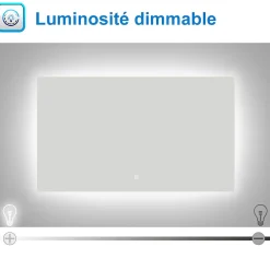 AICA Sanitaire Miroir de salle de bain LED 80x60 cm rétro-éclairé sans cadre avec anti-buée + mémoire + dimmable,