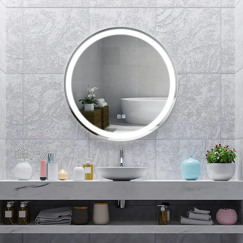 Giantex Miroir de Salle de Bain LED Miroir Mural avec 3 Couleurs de Lumière & Luminosité Réglable Miroir de Coiffeuse LED