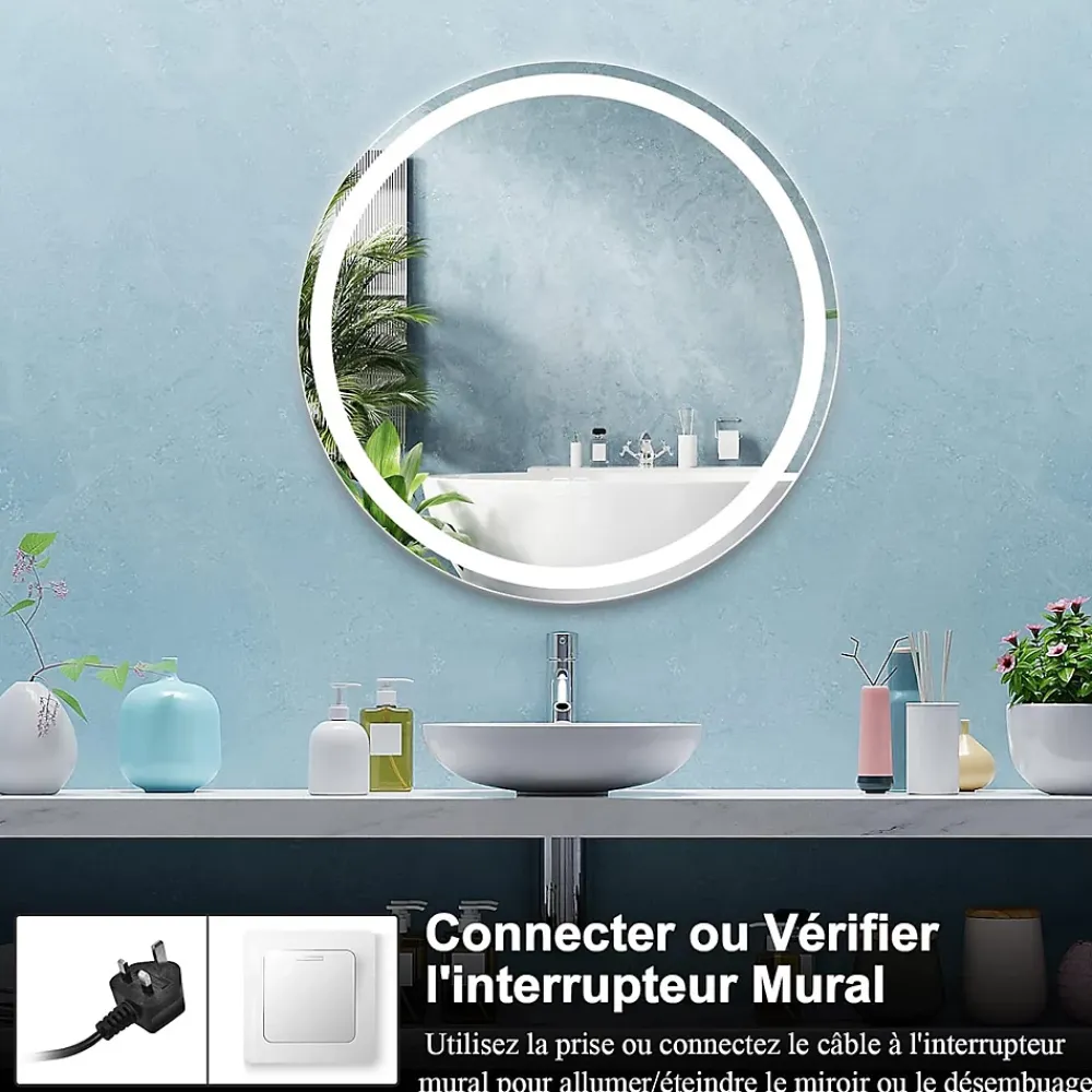 Giantex Miroir de Salle de Bain LED Miroir Mural avec 3 Couleurs de Lumière & Luminosité Réglable Miroir de Coiffeuse LED