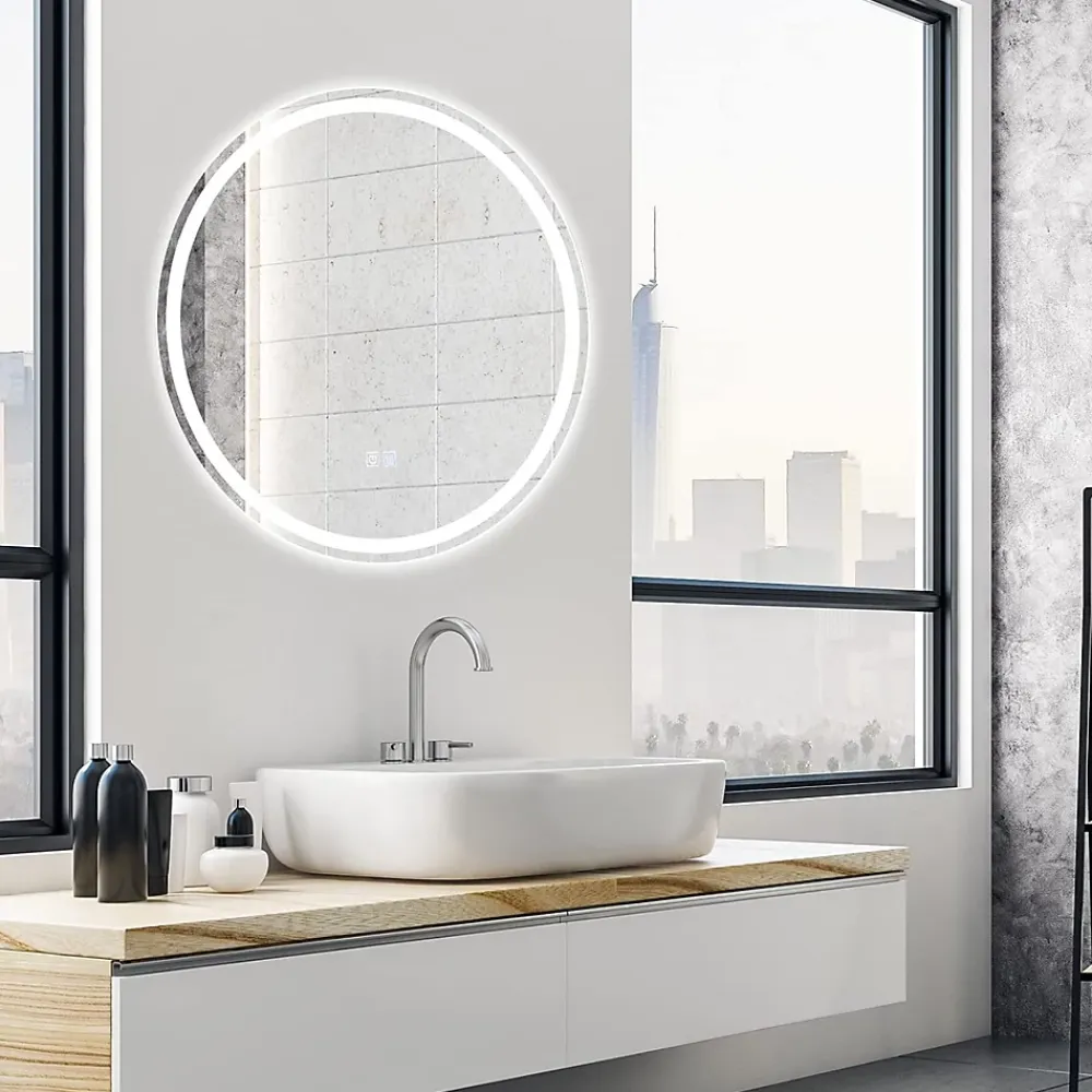 Giantex Miroir de Salle de Bain LED Miroir Mural avec 3 Couleurs de Lumière & Luminosité Réglable Miroir de Coiffeuse LED