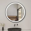 Miroir Lumineux|AICA Sanitaire Miroir de salle de bain LED rond 60 cm avec cadre noir, tricolore + anti-buée + mémoire + gradation infinie,