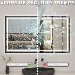 Miroir Lumineux|AICA Sanitaire Miroir de Salle de Bain LED Intelligent 100x80 cm - Anti-Buée, Bluetooth, Horloge, Variateur de Lumière 3C