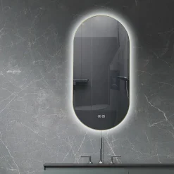 Luxury Bain Miroir de salle de bain LED 45x90cm ovale anti buée avec cadre en aluminium doré, or LuxuryBain