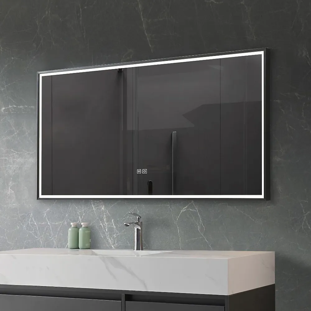 Luxury Bain Miroir de salle de bain LED 110x60cm anti buée, luminosité variable avec cadre en aluminium noir LuxuryBain