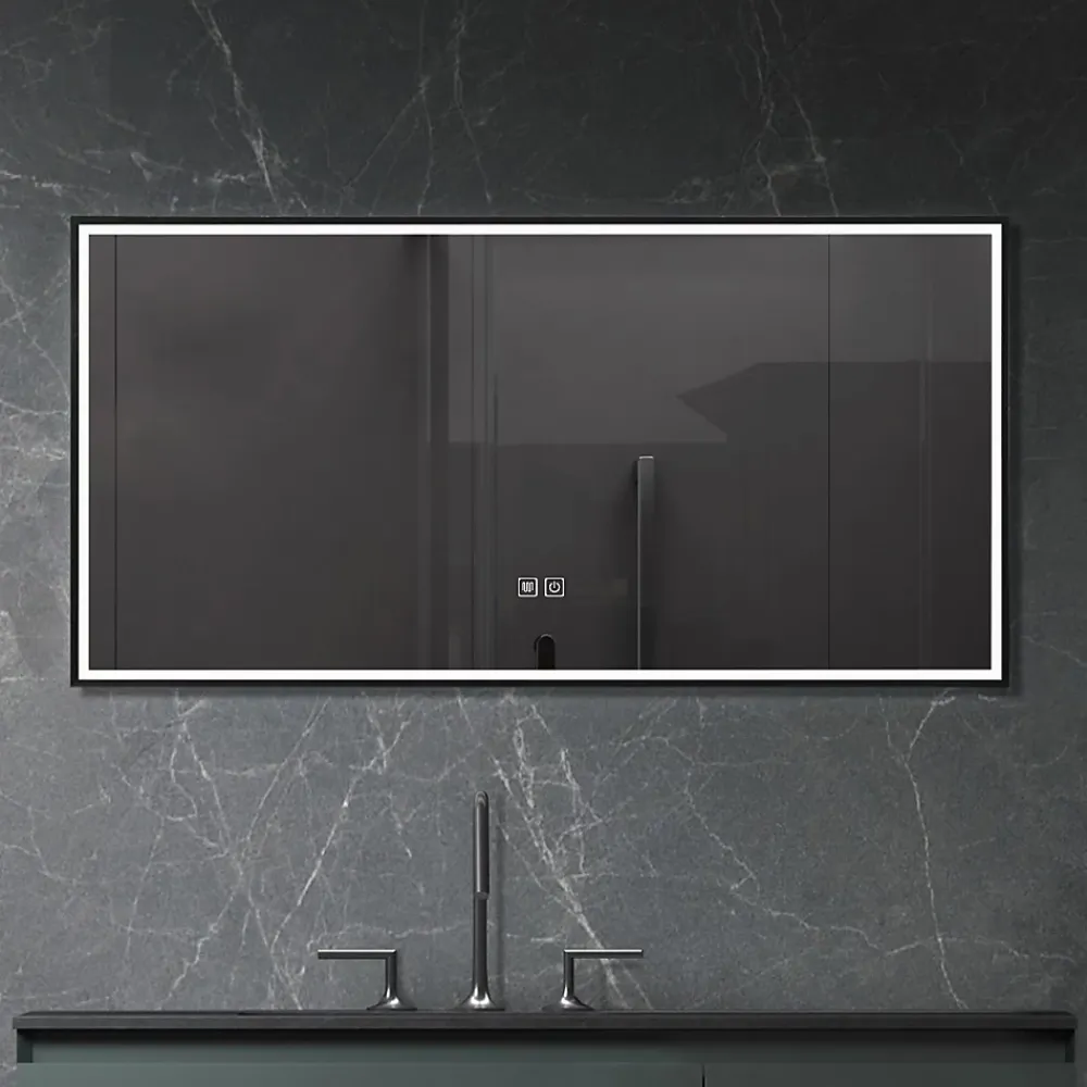 Luxury Bain Miroir de salle de bain LED 110x60cm anti buée, luminosité variable avec cadre en aluminium noir LuxuryBain