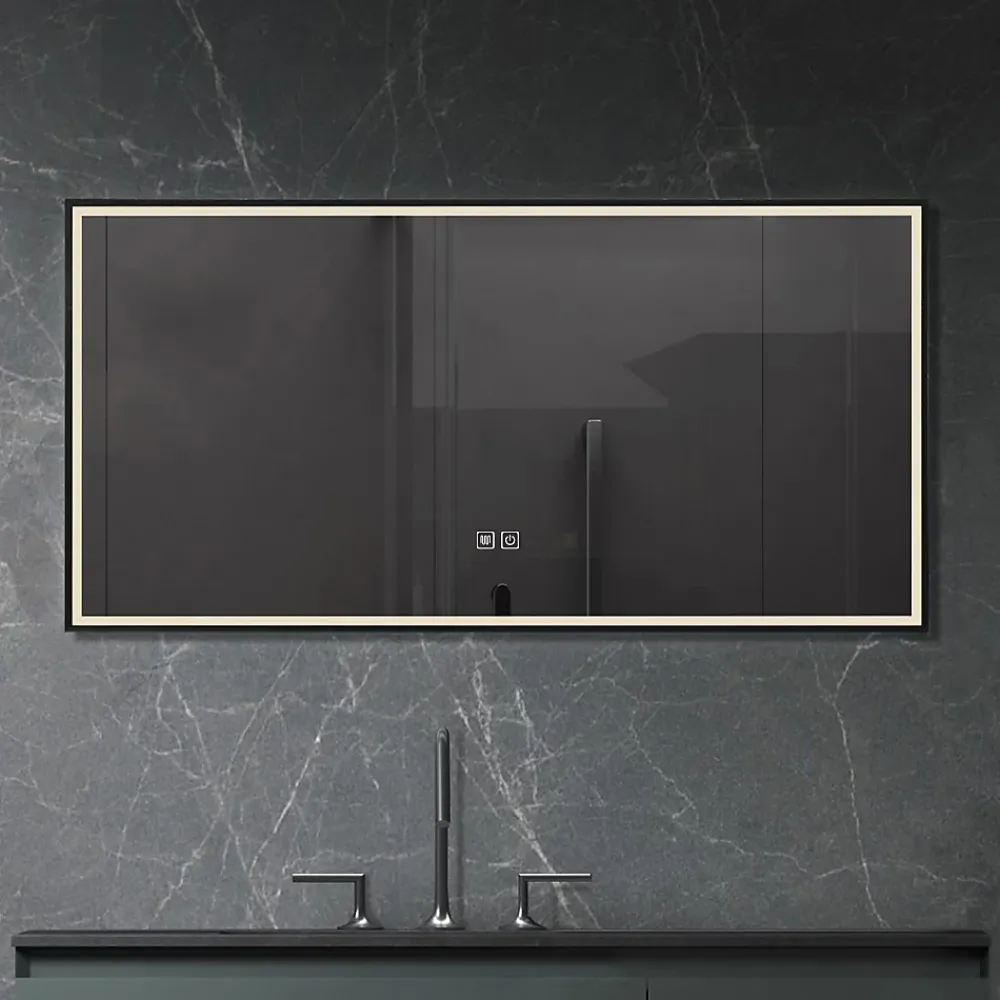 Luxury Bain Miroir de salle de bain LED 110x60cm anti buée, luminosité variable avec cadre en aluminium noir LuxuryBain
