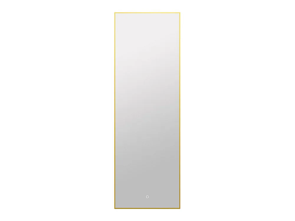 Miroir Simple|Vente-unique Miroir de salle de bain lumineux rectangulaire anti-buée avec bouton tactile - Contour doré - 50 x 150 cm - ORINELIA