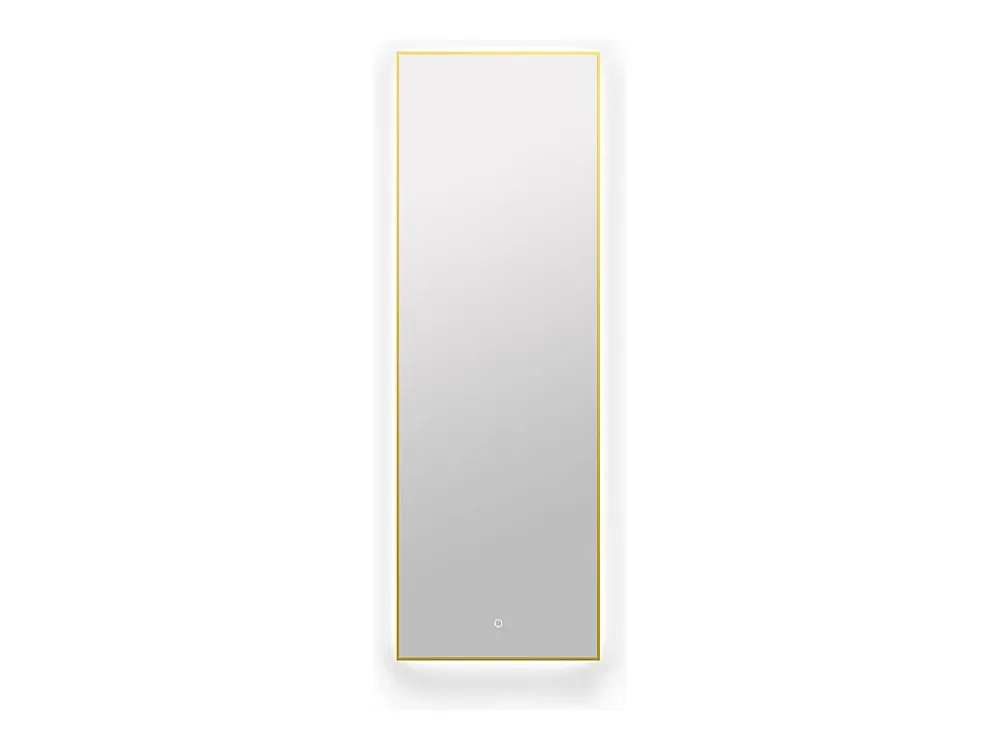 Miroir Simple|Vente-unique Miroir de salle de bain lumineux rectangulaire anti-buée avec bouton tactile - Contour doré - 50 x 150 cm - ORINELIA