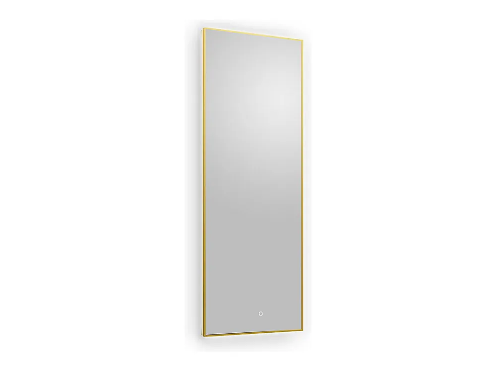 Miroir Simple|Vente-unique Miroir de salle de bain lumineux rectangulaire anti-buée avec bouton tactile - Contour doré - 50 x 150 cm - ORINELIA