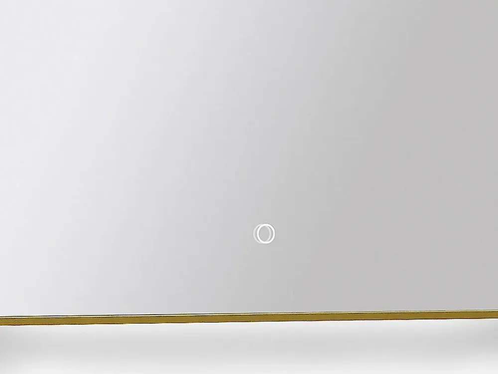 Miroir Simple|Vente-unique Miroir de salle de bain lumineux rectangulaire anti-buée avec bouton tactile - Contour doré - 50 x 150 cm - ORINELIA