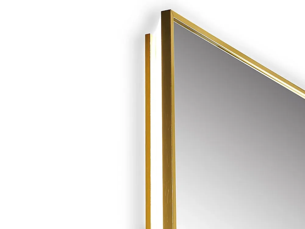 Miroir Simple|Vente-unique Miroir de salle de bain lumineux rectangulaire anti-buée avec bouton tactile - Contour doré - 50 x 150 cm - ORINELIA