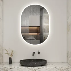 Miroir Lumineux|AICA Sanitaire Miroir de salle de bain ovale 50x90 cm, anti-buée + mémoire + dimmable,
