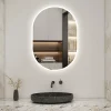 Miroir Lumineux|AICA Sanitaire Miroir de salle de bain ovale 50x90cm, mémoire + dimmable, IP44, 6000K blanc froid,