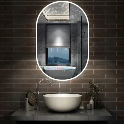 Miroir Lumineux|AICA Sanitaire Miroir de salle de bain ovale 45x90cm, mémoire + dimmable + anti-buée, IP44, 6000K blanc froid,