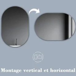 Miroir Simple|AICA Sanitaire Miroir de salle de bain ovale sans cadre 45x90 cm,