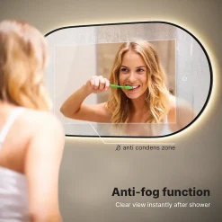 Miroir Grossissant Lumineux|Mirlux Miroir de salle de bain ovale chauffant et éclairé par LED 100x50cm avec cadre noir