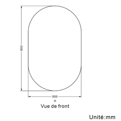 AICA Sanitaire Miroir de salle de bain ovale sans cadre 50x80 cm,
