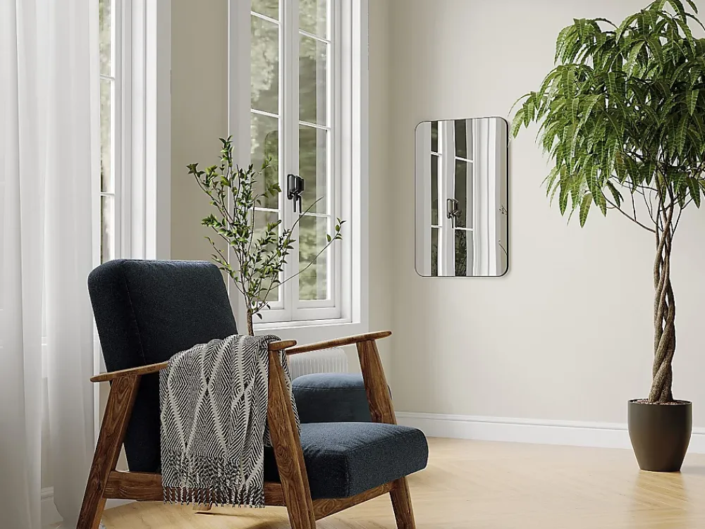 Miroir Simple|Vente-unique Miroir de salle de bain rectangle contour noir - 50x80 cm - DEMETRIA