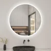 Miroir Lumineux|AICA Sanitaire Miroir de salle de bain rond 60x60cm avec Horloge, LED, Tricolore, Anti-Buée,