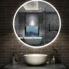 AICA Sanitaire Miroir de salle de bain rond 120x120cm LED tricolore anti-buée + mémoire + dimmable,