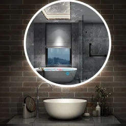 AICA Sanitaire Miroir de salle de bain rond 120x120cm LED tricolore anti-buée + mémoire + dimmable,