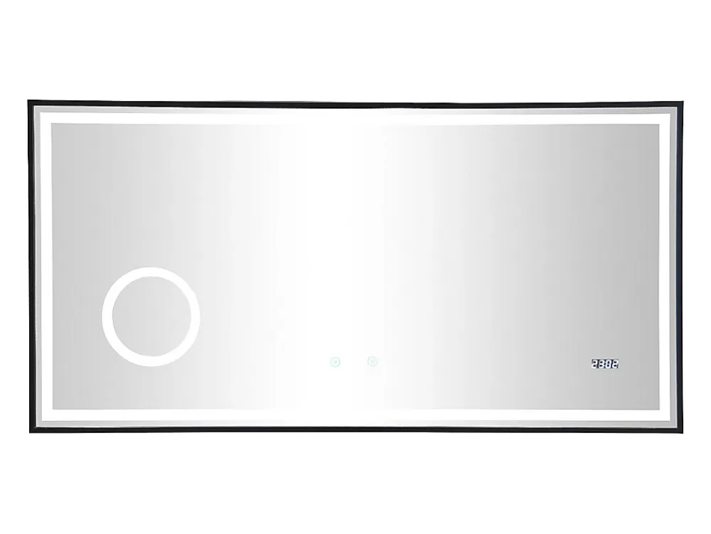 Vente-unique Miroir de salle de bain rectangulaire lumineux avec horloge digitale - Noir - 120 x 60 cm - AITANA