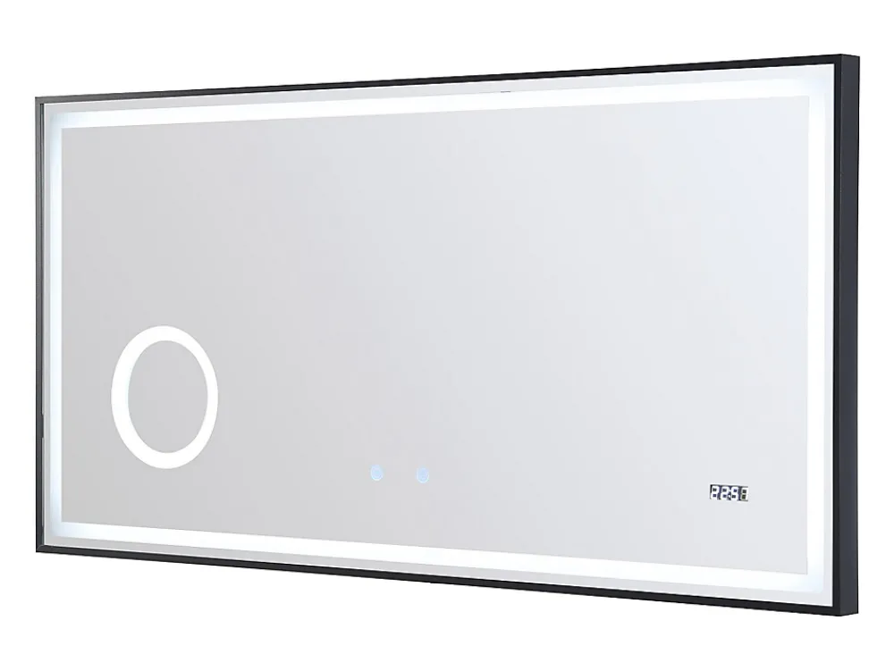Vente-unique Miroir de salle de bain rectangulaire lumineux avec horloge digitale - Noir - 120 x 60 cm - AITANA